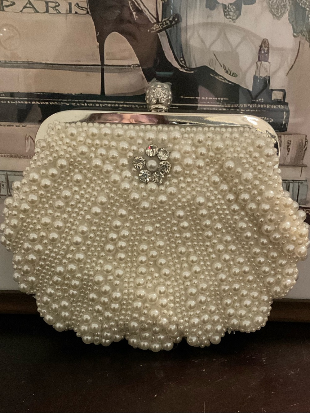 Nicole Miller Pearl-Embellished Ivory Clutch